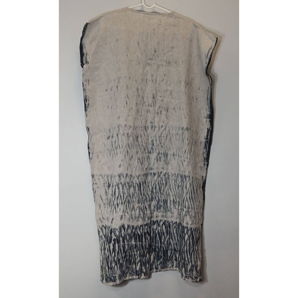 Launderette womens xl long dress maxi kaftan 100% linen art wear beige black - Picture 4 of 8